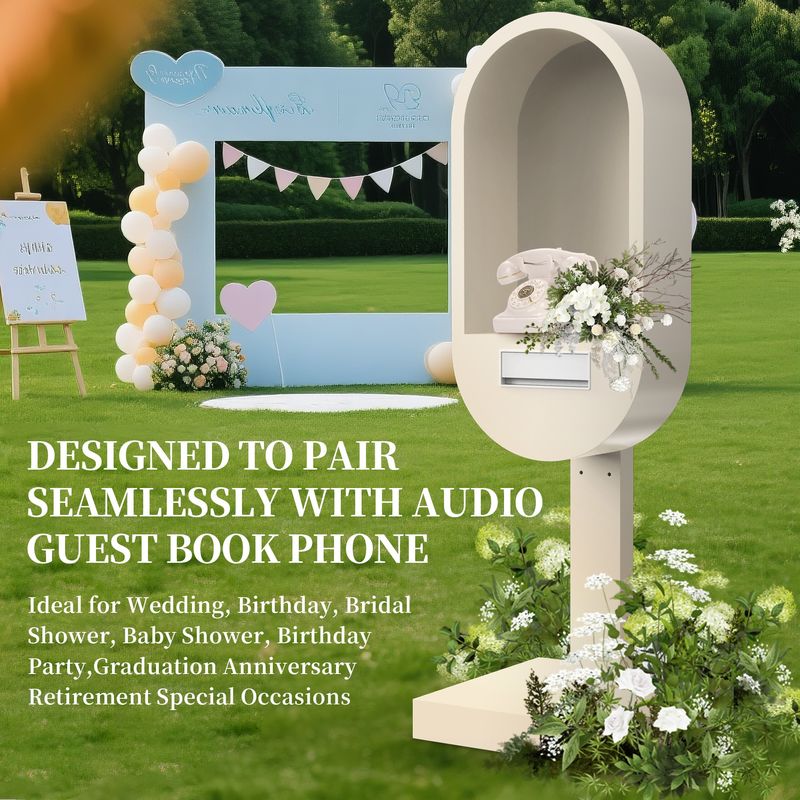 Cabina telefónica de boda de metal premium con sistema de grabación de libro de invitados de audio / video